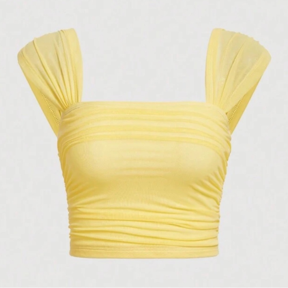Women's Crop Square Neck Pleated Tank Top